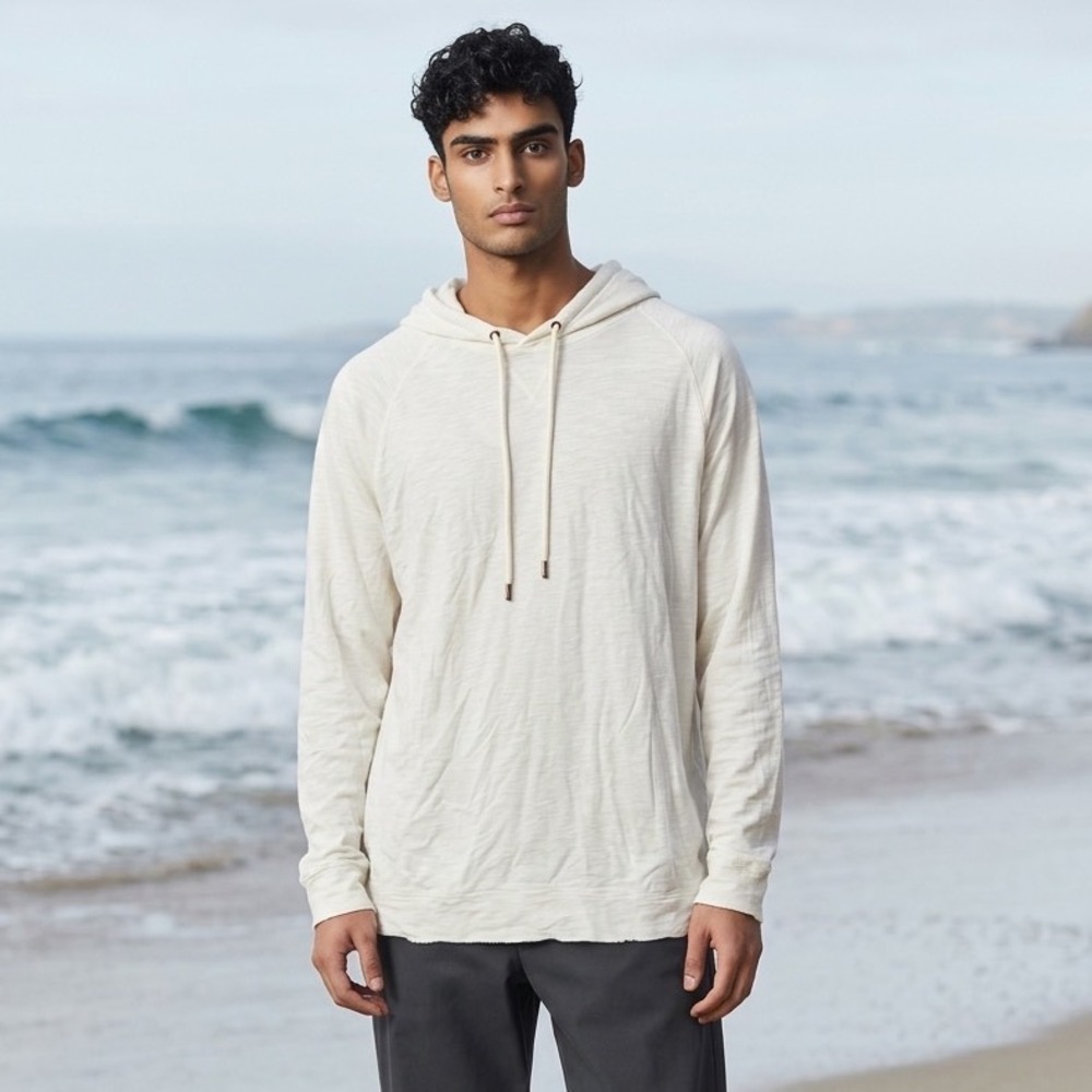 Good Man Brand Mens XL White Slub Cotton Long Sleeve Pullover Hoodie Sweatshirt